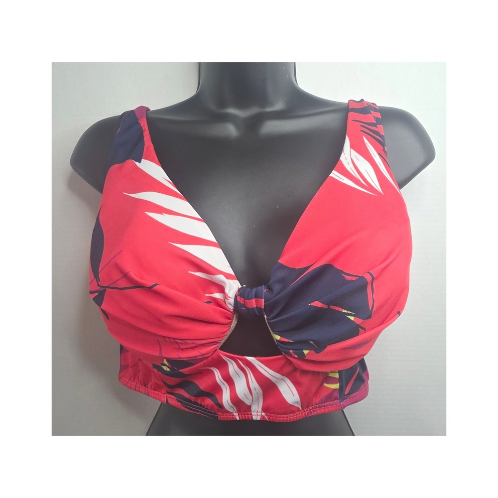 Swim by Cacique Red Tropical Floral Twist Front Underwire Bikini Top 42C